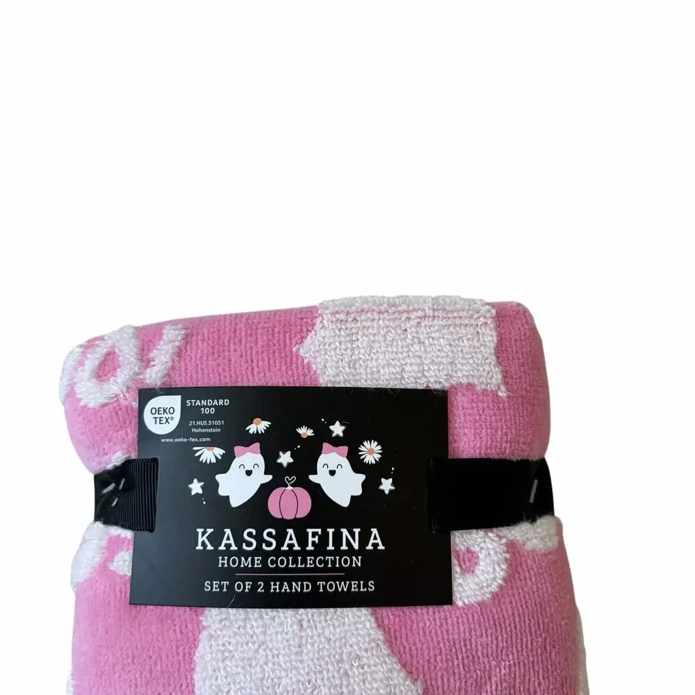 NEW Kassafina Pink Ghost Hand Towels 2pc 100% Cotton Viral Halloween Boo